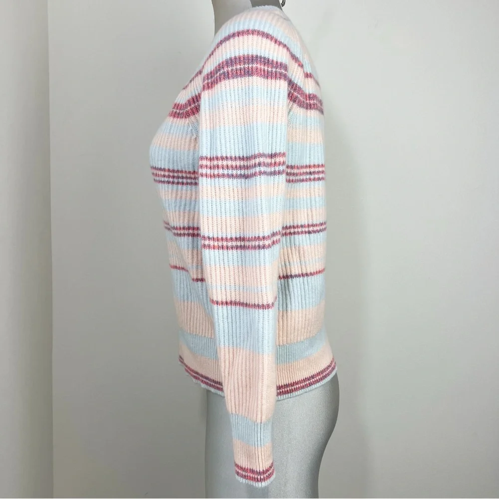 J. Crew Cashmere Ribbed Crewneck Sweater Size Small Stripped Soft Colors - Picture 2 of 8